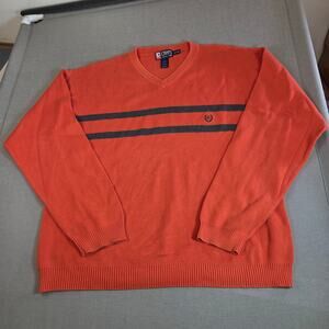 Vintage Chaps Ralph Lauren XXL Orange Navy Stripe Cotton Sweater Macau